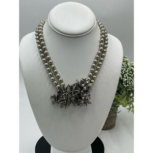 J. Crew Vintage Faux Pearl Gray‎ Cluster Statement Rhinestone
Necklace